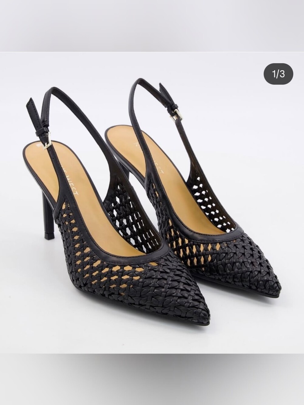 Nine West Black Woven Pointed Slingback Heels